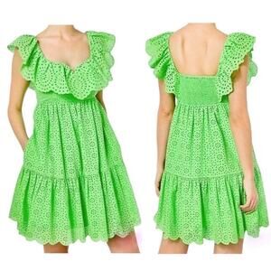 Lilly Pulitzer Asteria Dress in Cabana Green Daisy Dreams Eyelet Scallop Hem NWT